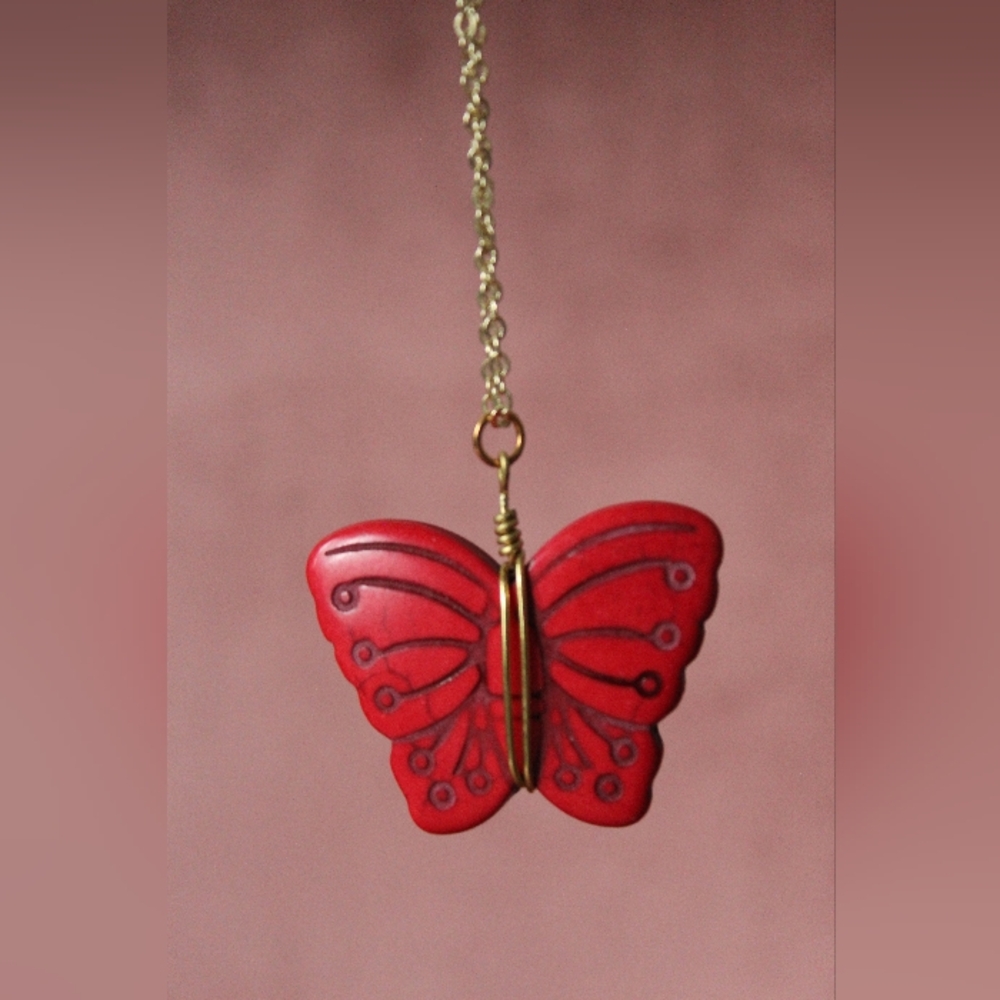 Monarch + Collections Hand Wire Wrapped Butterfly Stone Necklace